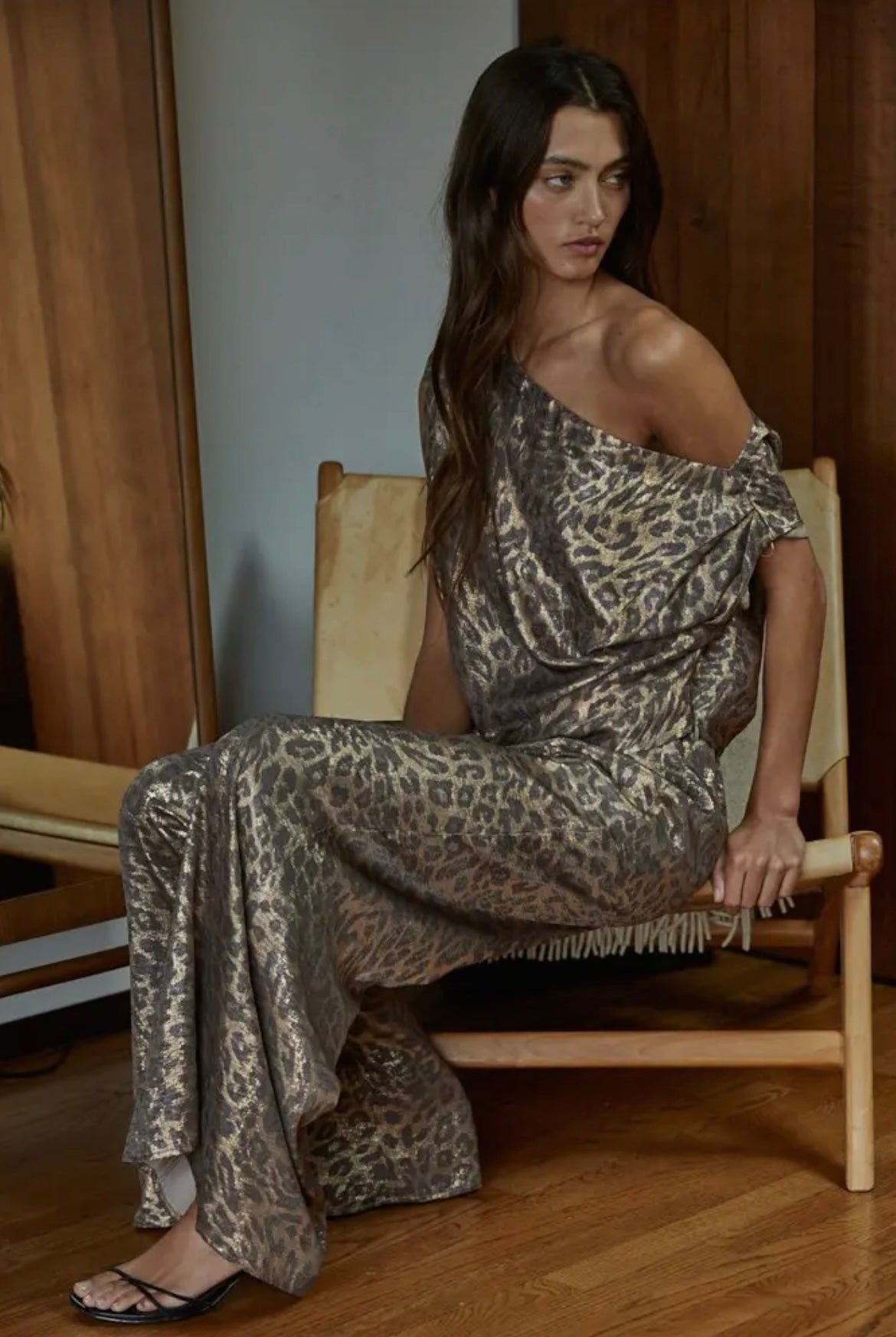 Satin Leopard Off The Shoulder Top