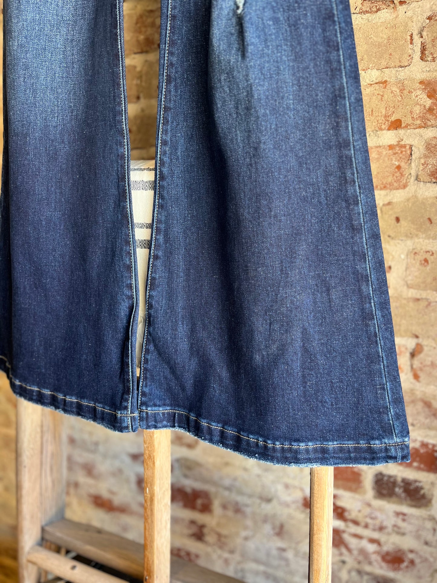 Distressed High Rise Flare Jeans- Dark