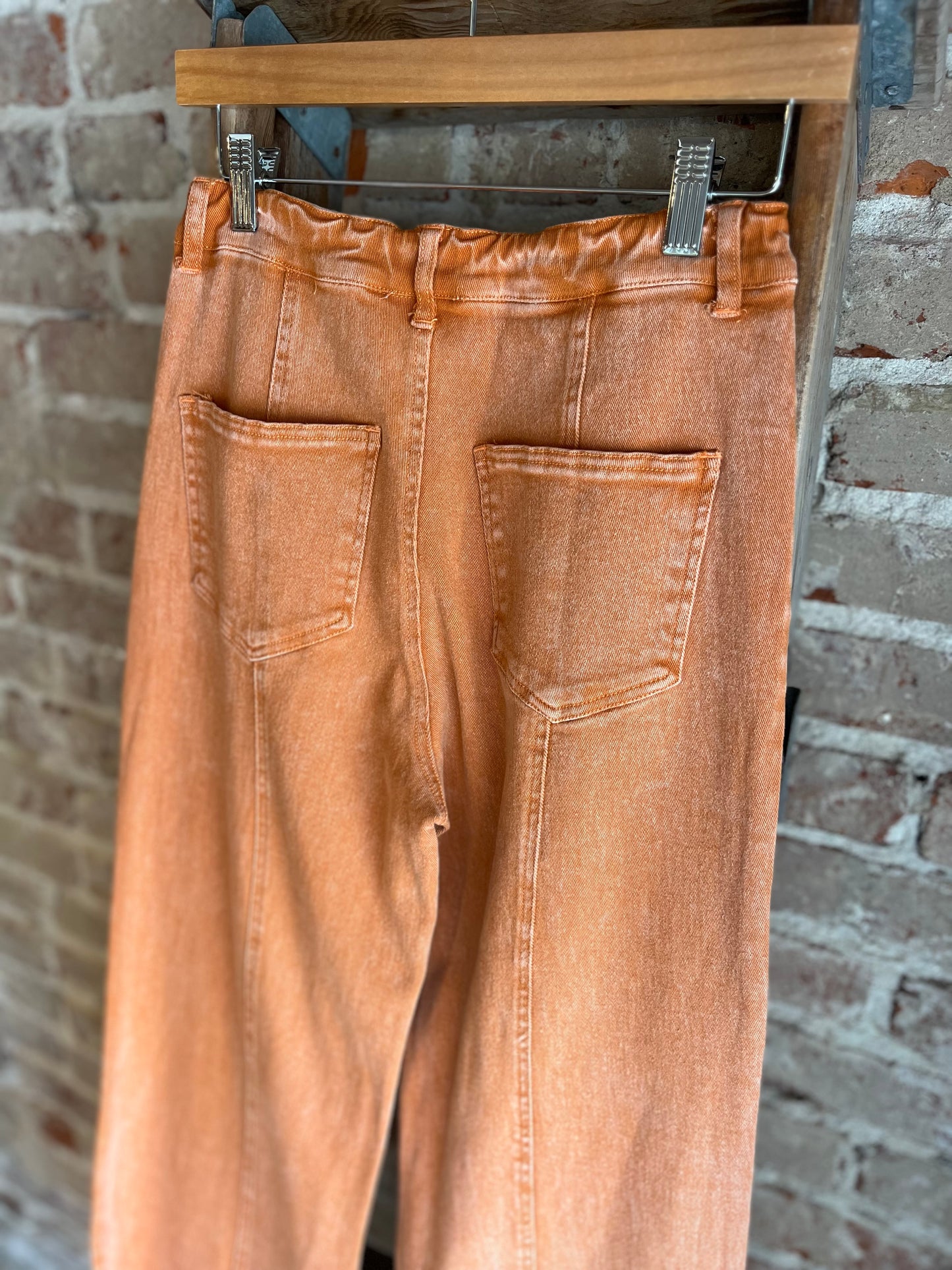 Acid Wash Flared Jeans - Orange