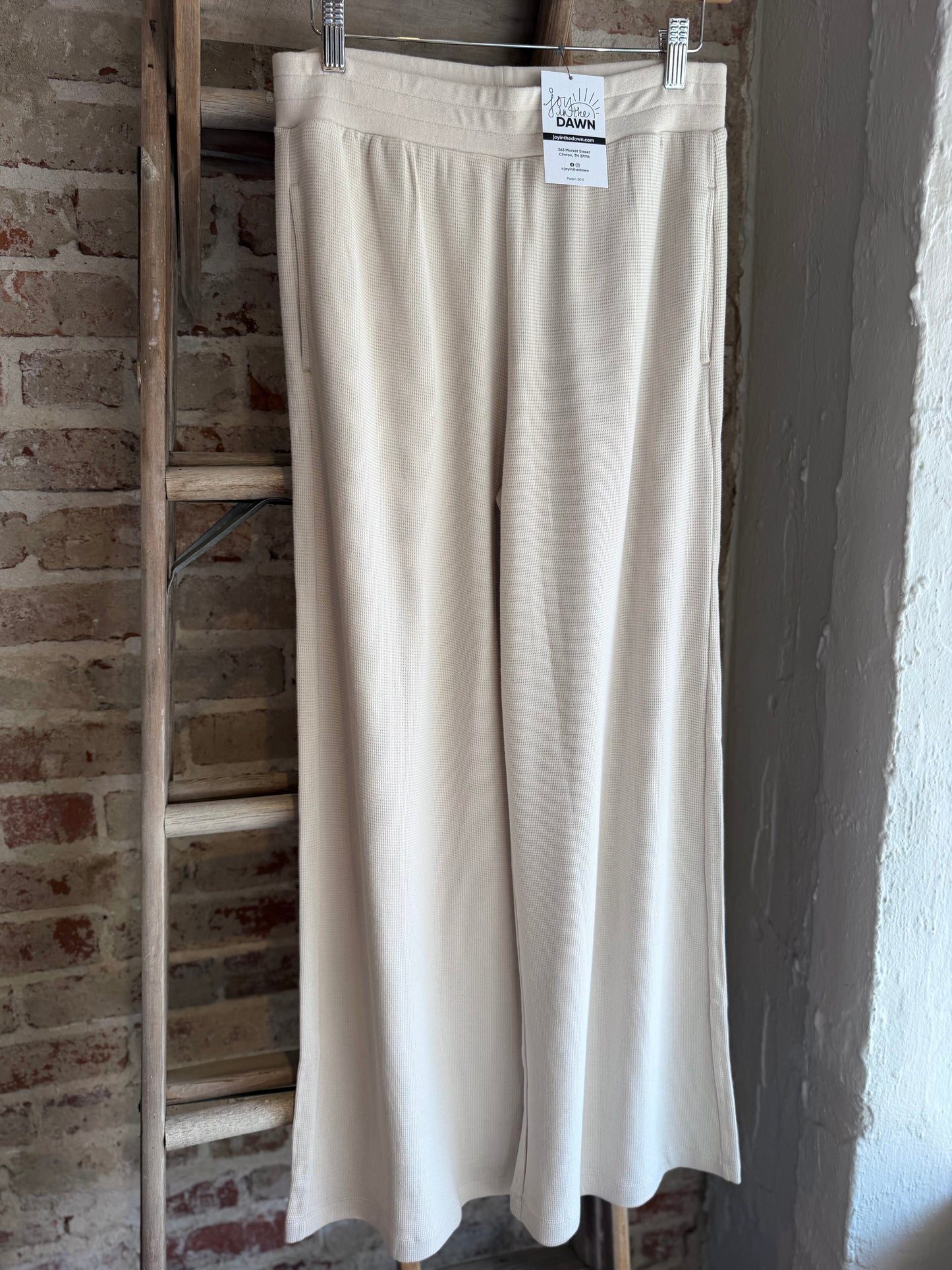 Waffle Knit Wide Leg Pants - Oatmeal
