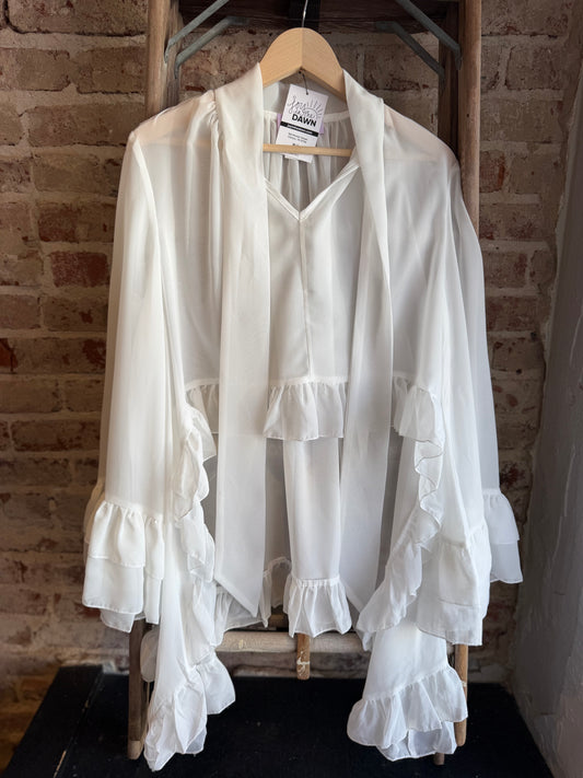 Ruffled Mock Neck Blouse- White