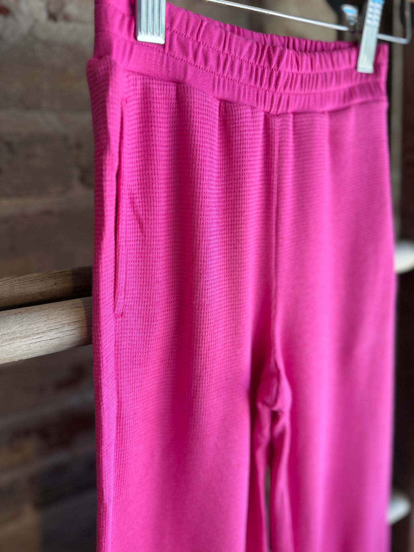 Girls Waffle Knit Wide Leg Pants - Fuchsia