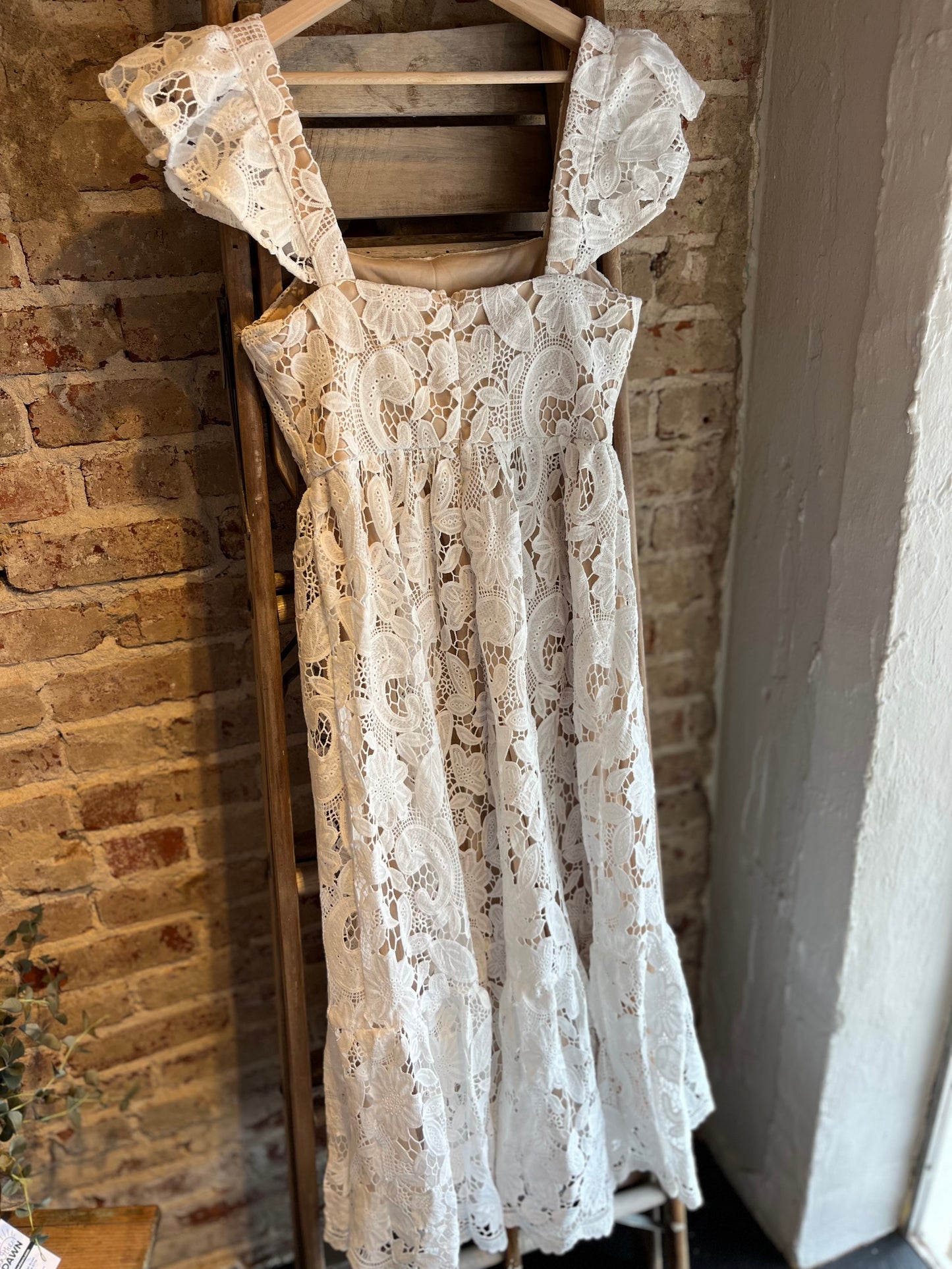 Solid Lace Midi Dress - White