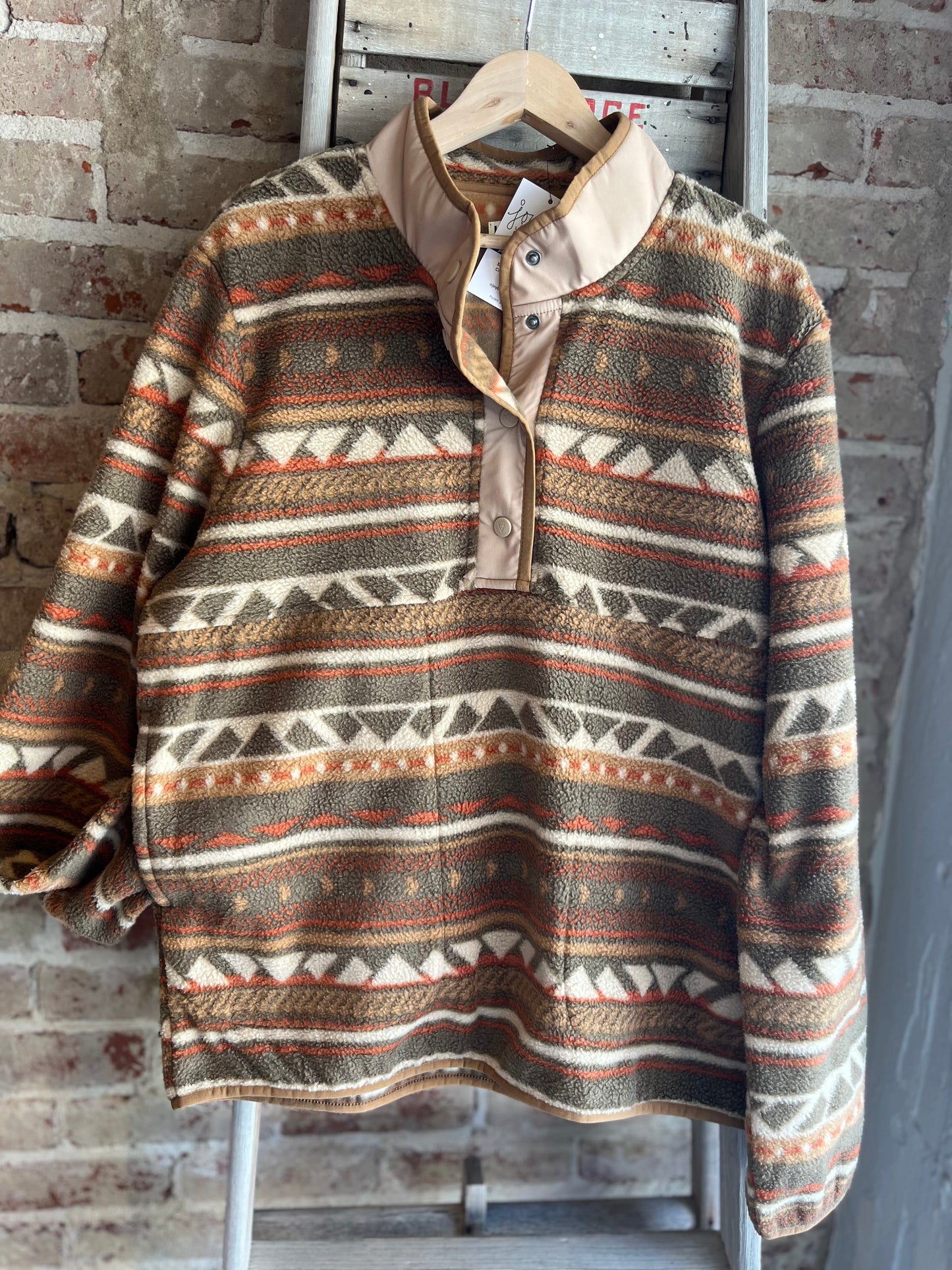 Sepia Aztec Fleece Snap Pullover - Men