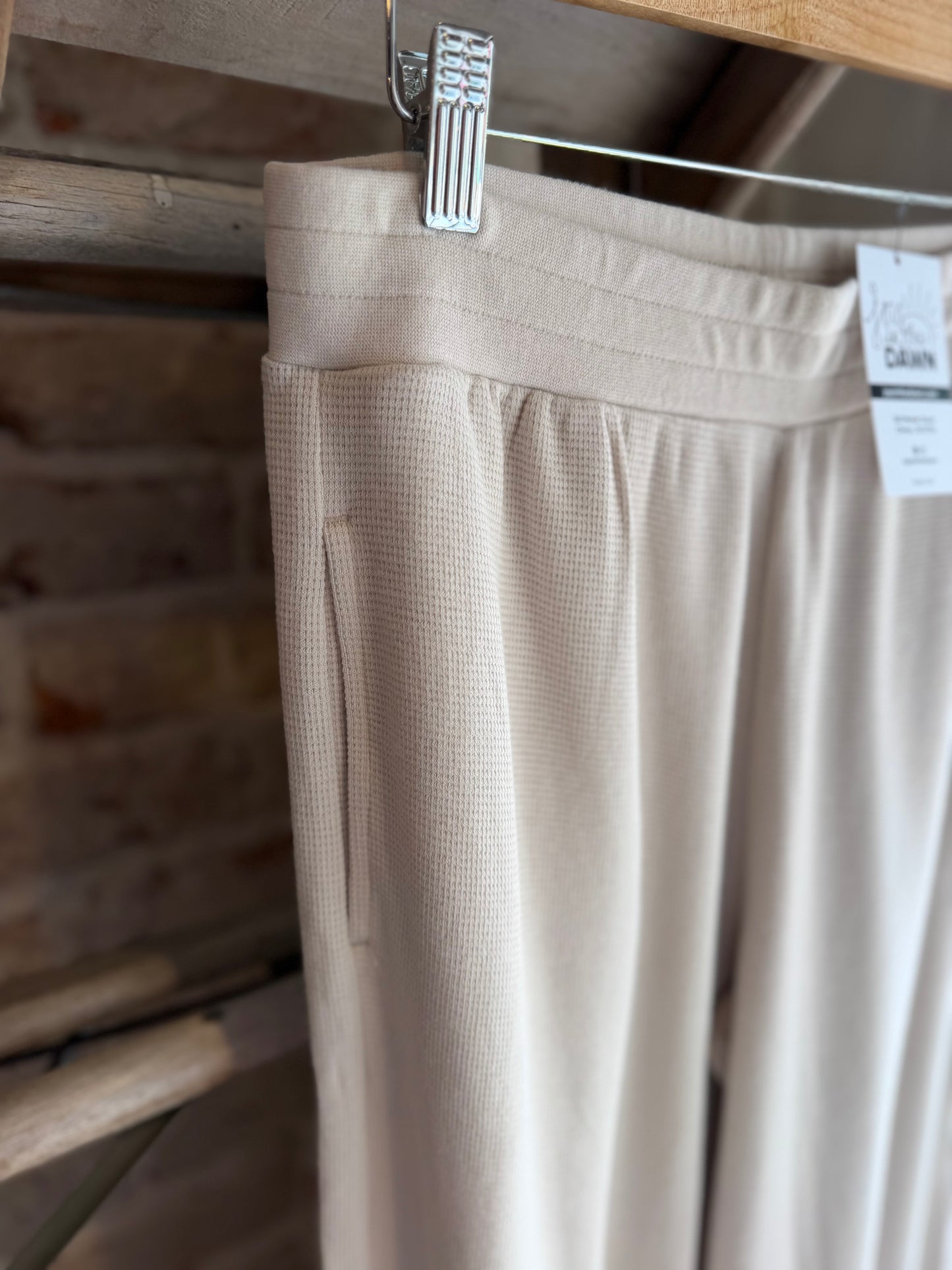 Waffle Knit Wide Leg Pants - Oatmeal