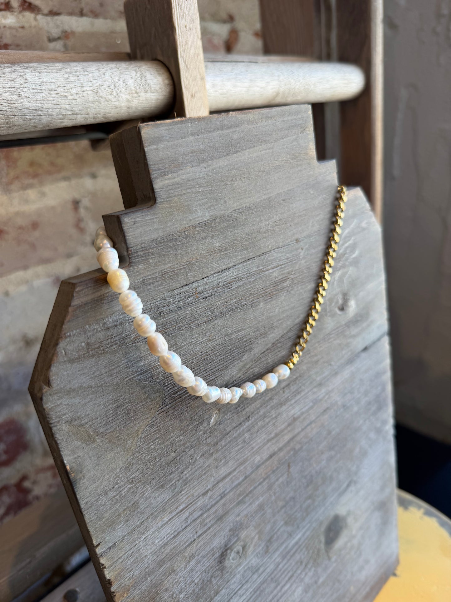 Gold+Pearl Chain Necklace -Waterproof