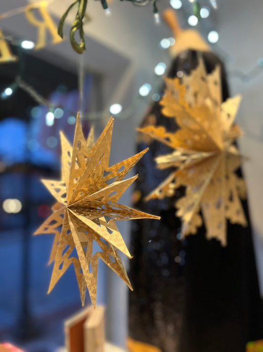 Gold Hanging Paper Snowflakes- Set of 6