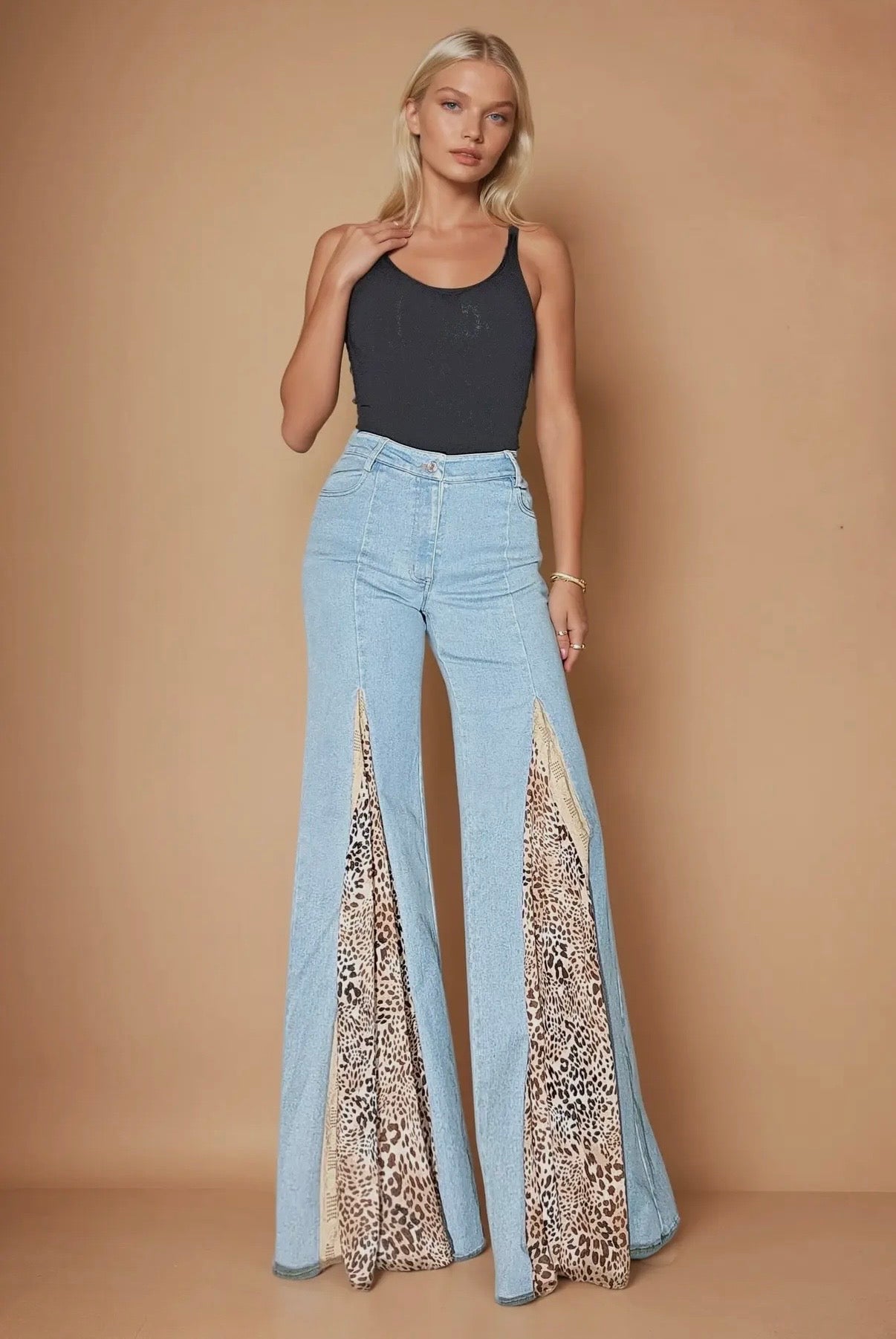 Leopard and Lace Wide Leg Jeans