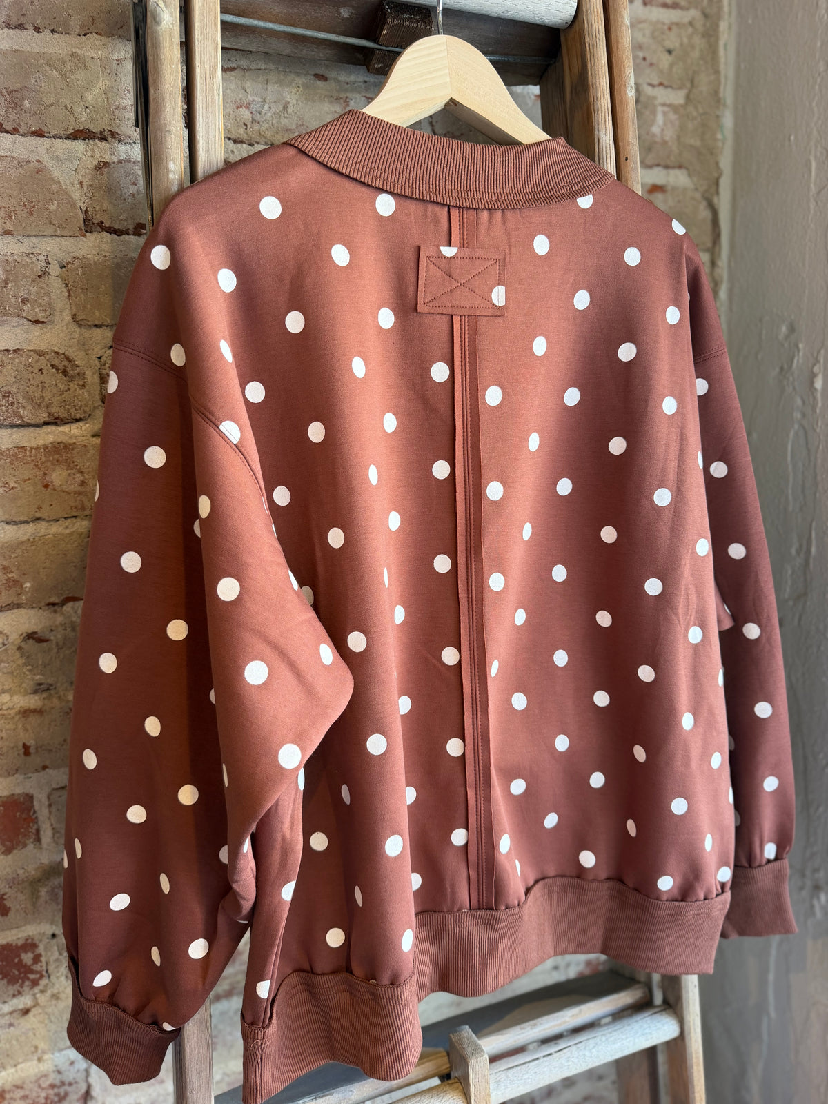 Polka Dot Scuba Pullover - Brown/White
