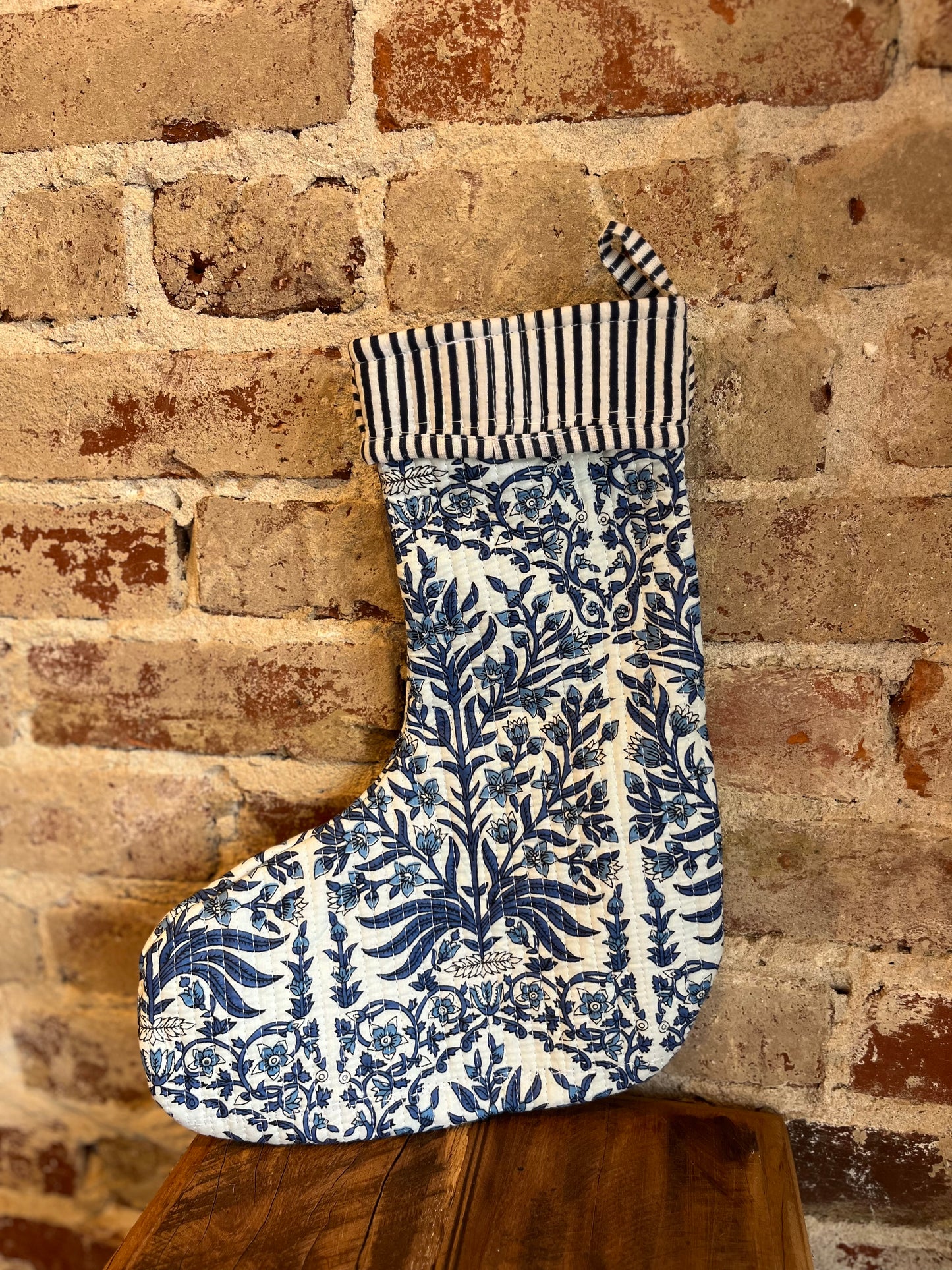 Noel Blue Floral Christmas Stocking