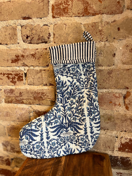 Noel Blue Floral Christmas Stocking