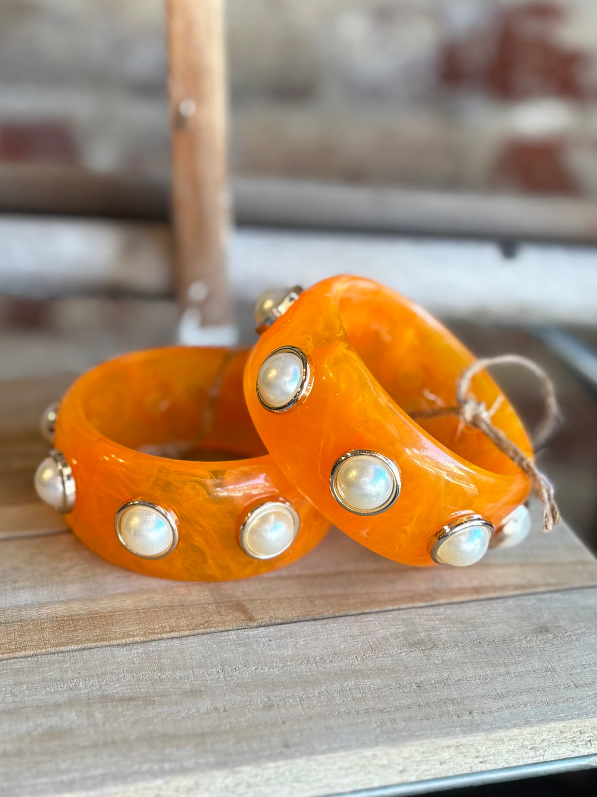 Pearl Bangle Bracelet - Orange