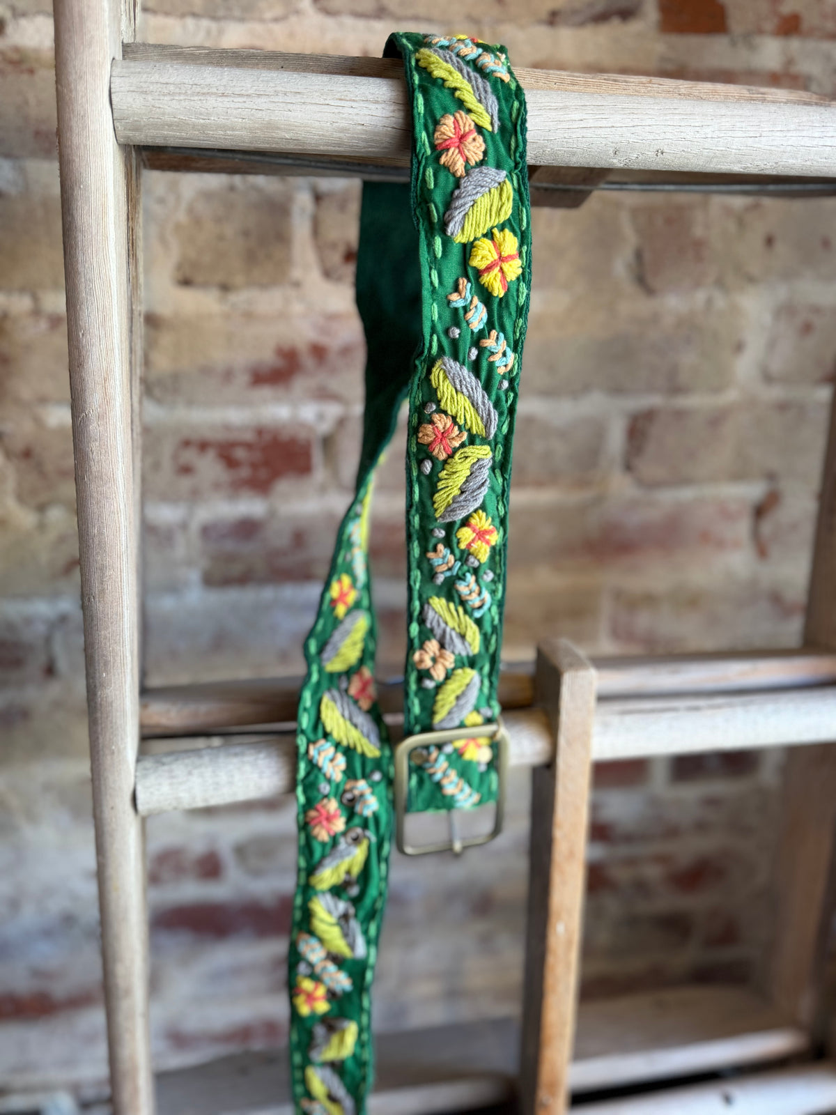 Floral Embroidered Belt - Green