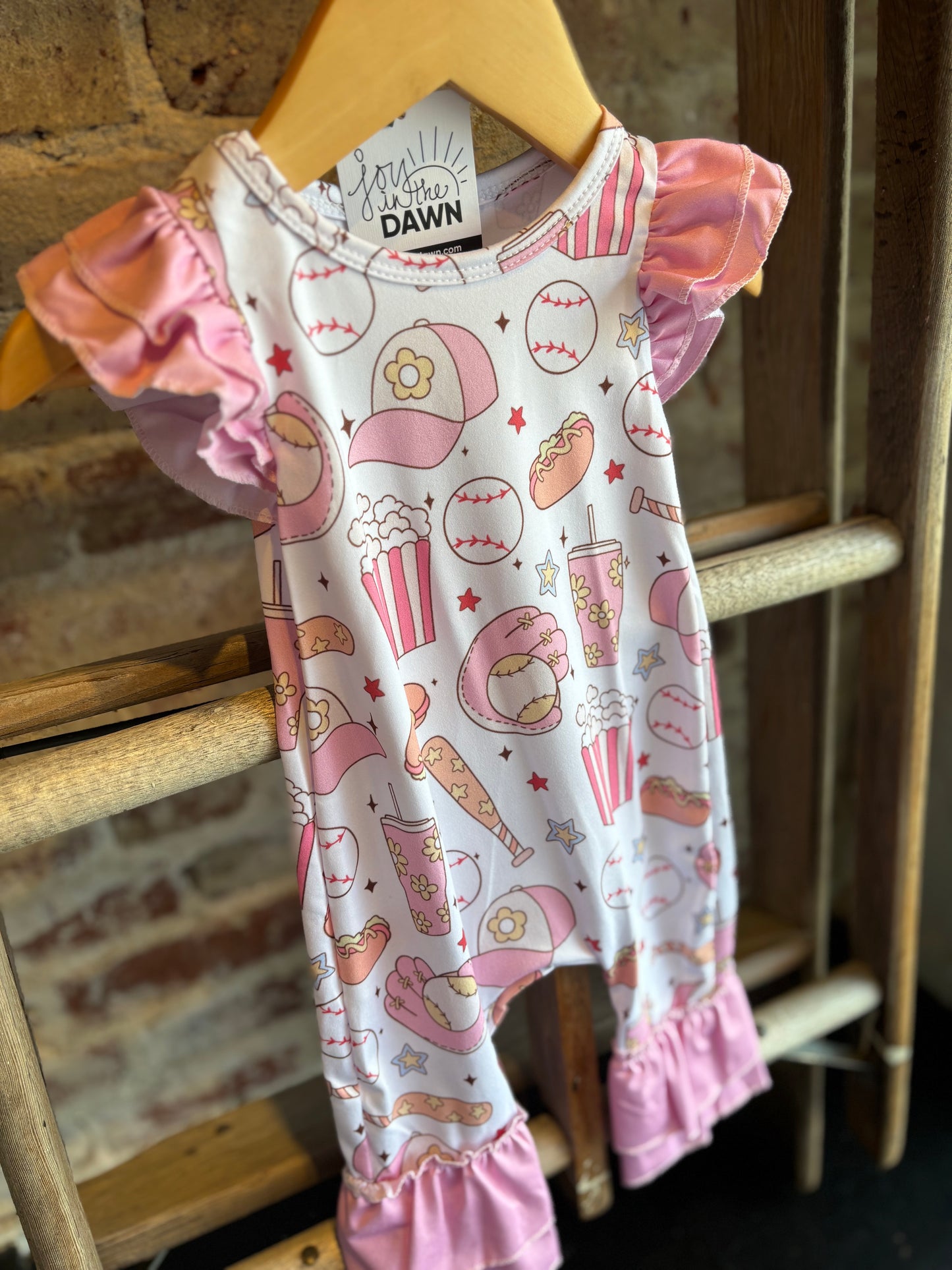 Tiny Baseball Fan Romper- Pink Ruffle