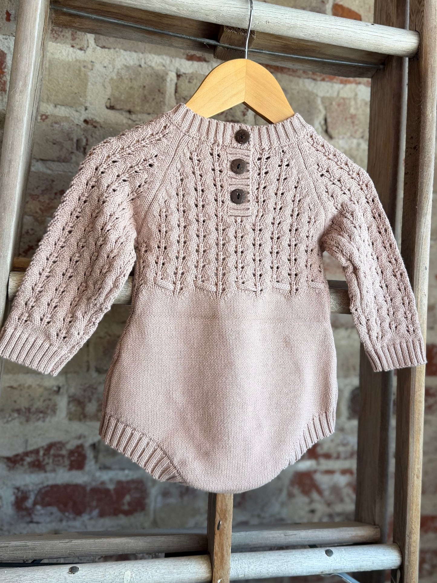 Knitted Sweater Romper - Dusty Pink