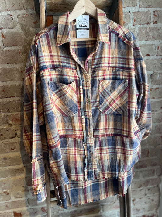 Mineral Washed Plaid Flannel - Navy