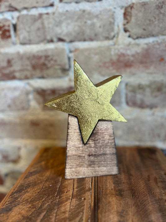 Gold Wooden Star w/ Base - Small