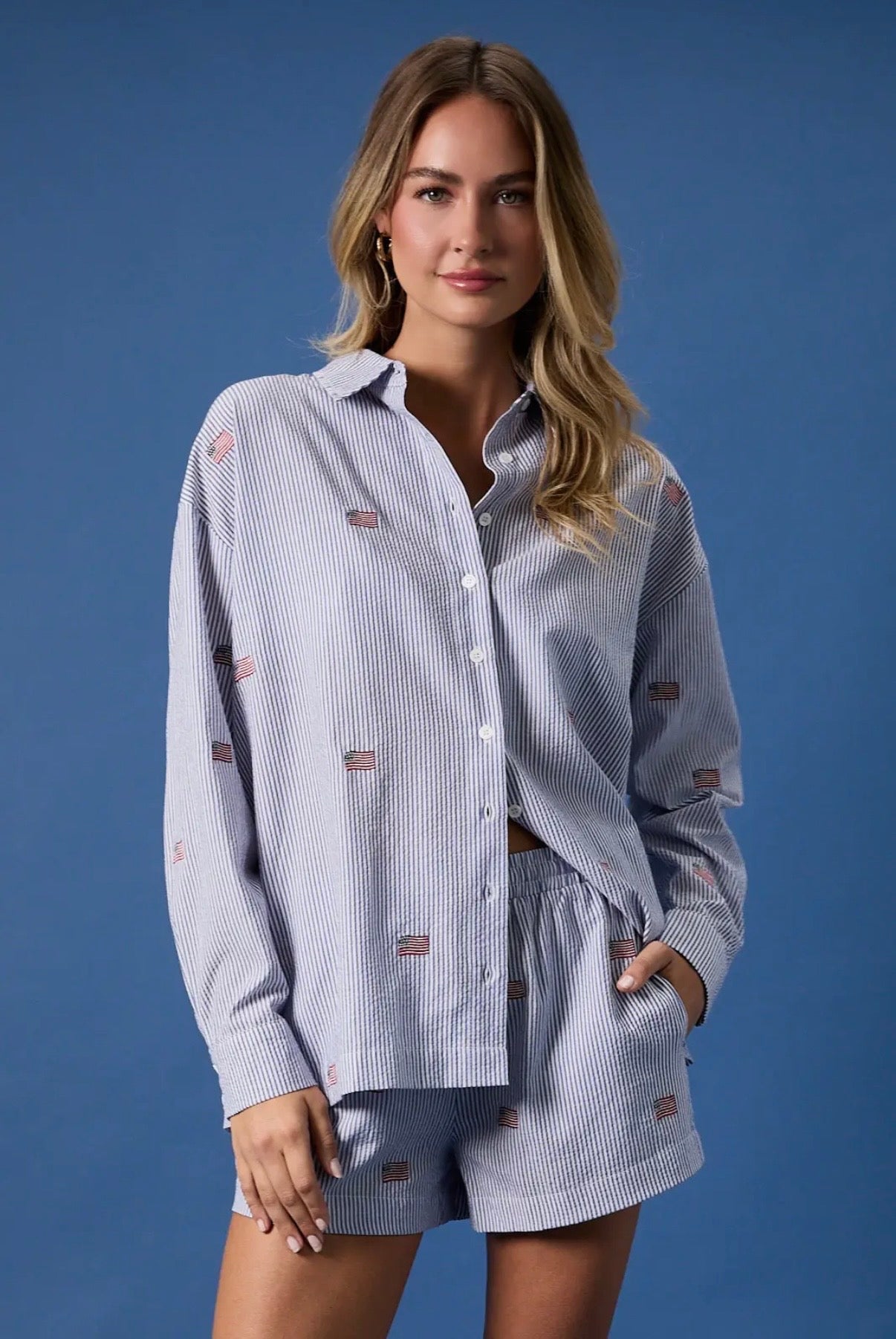 USA Embroidered Flag Button Up