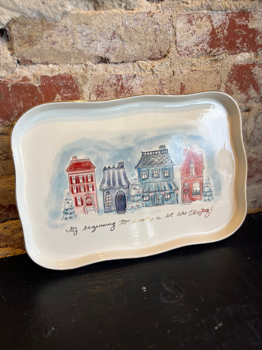 Village Christmas Stoneware Platter