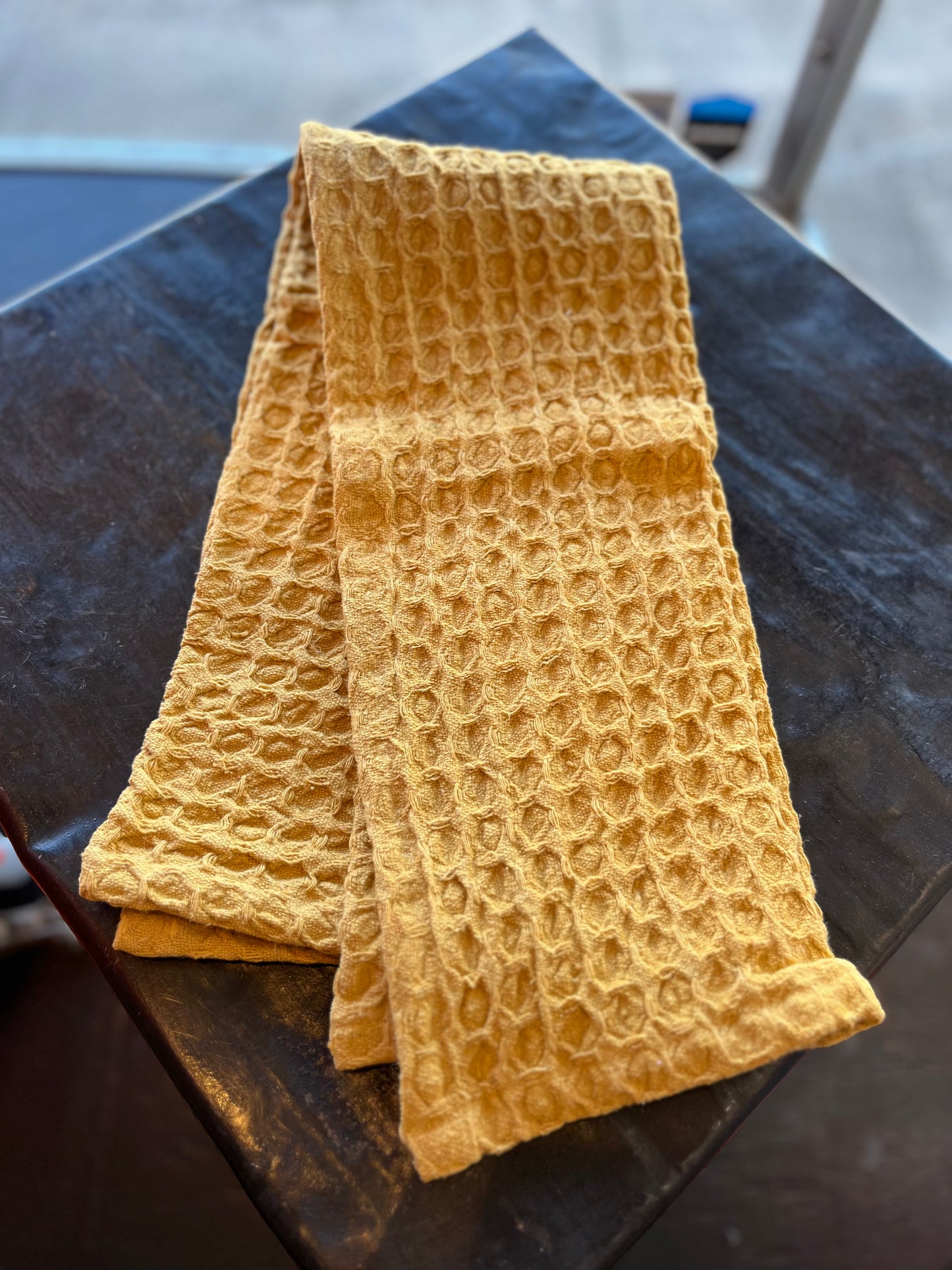 Waffle Knit Tea Towel - Mustard