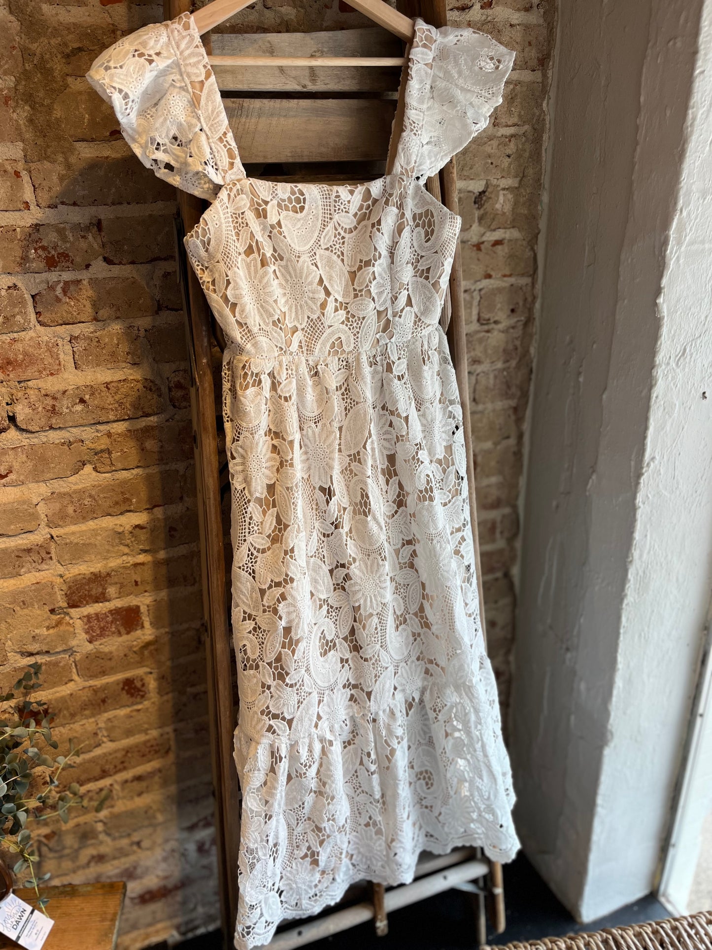 Solid Lace Midi Dress - White