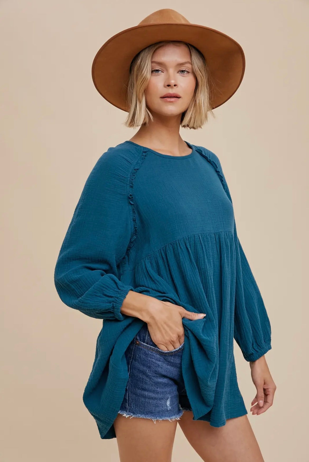 Muslin Tunic w/ Open Back- Teal