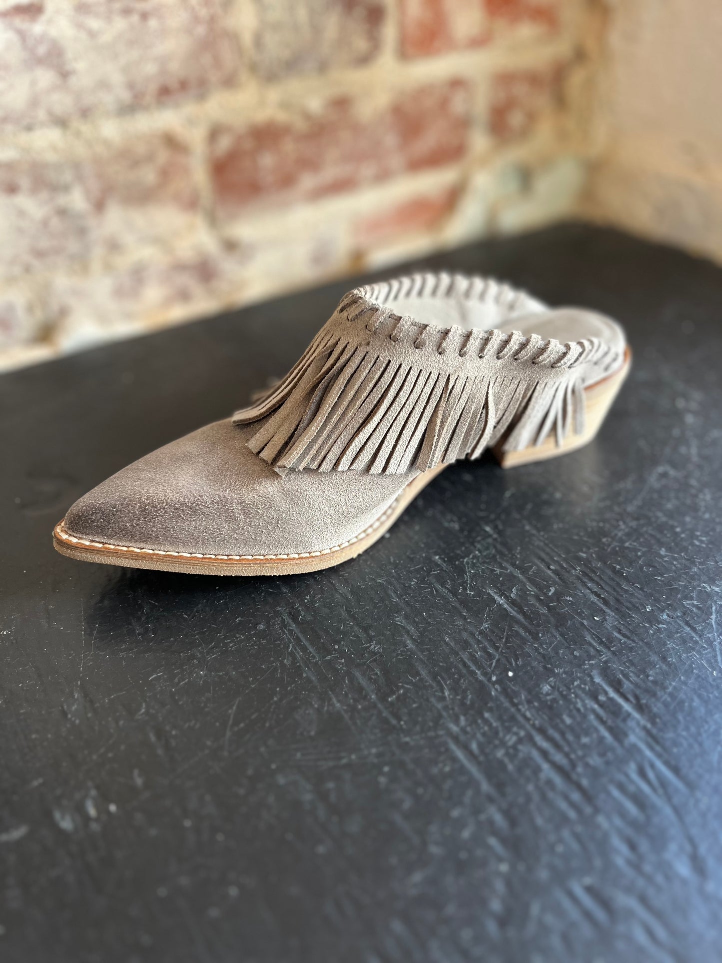 Western Suede Mules- Grey