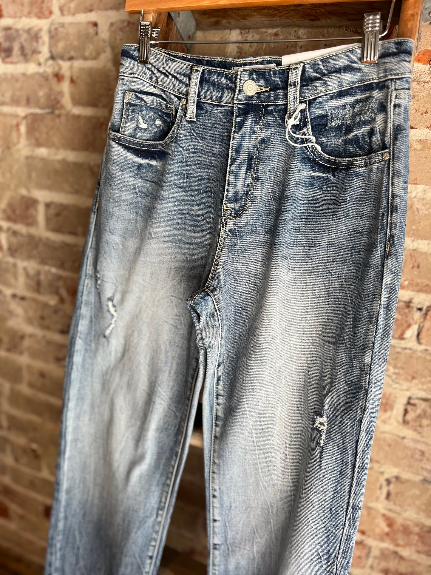 High Rise Straight Leg Cuffed Jeans