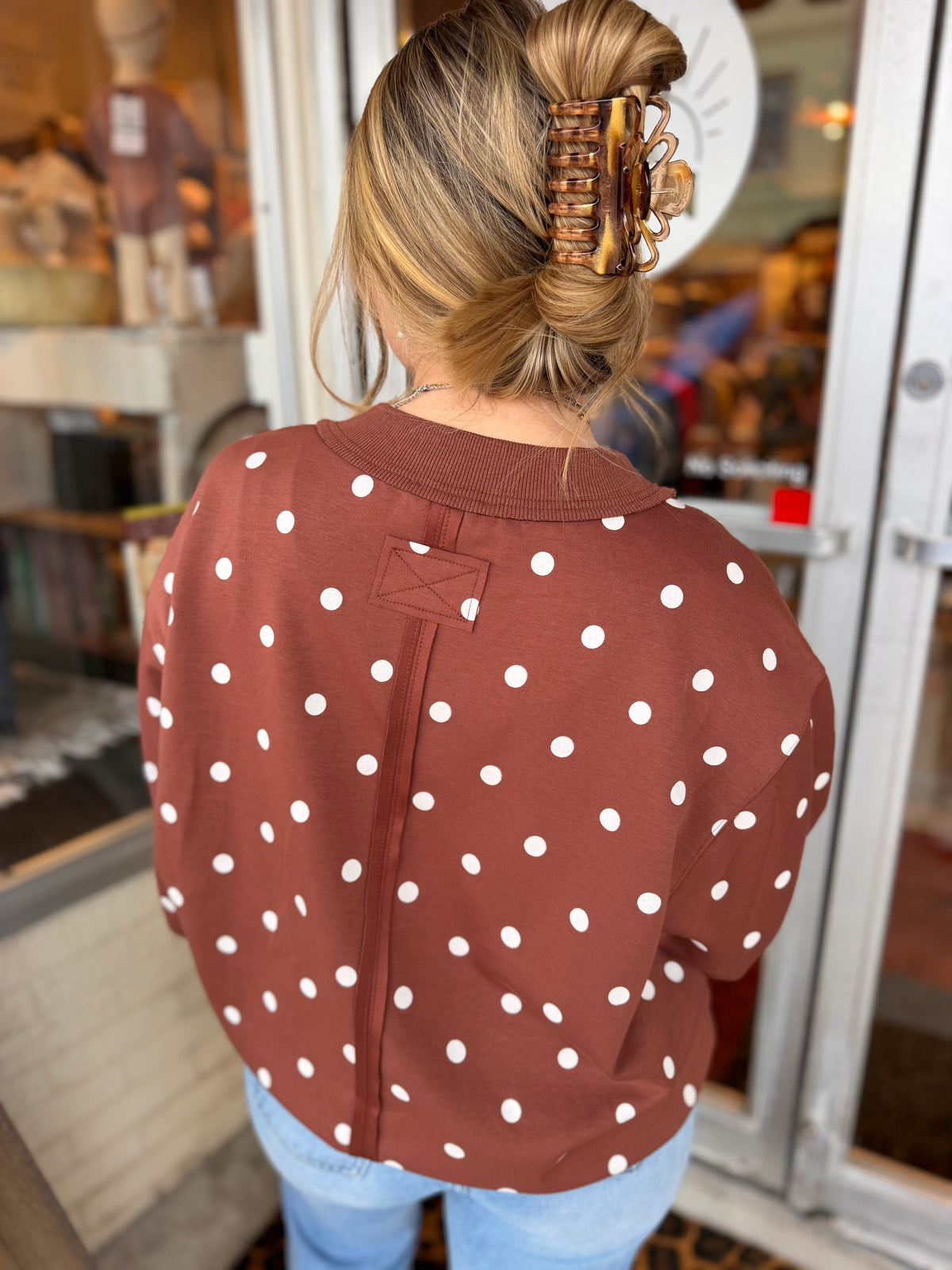 Polka Dot Scuba Pullover - Brown/White