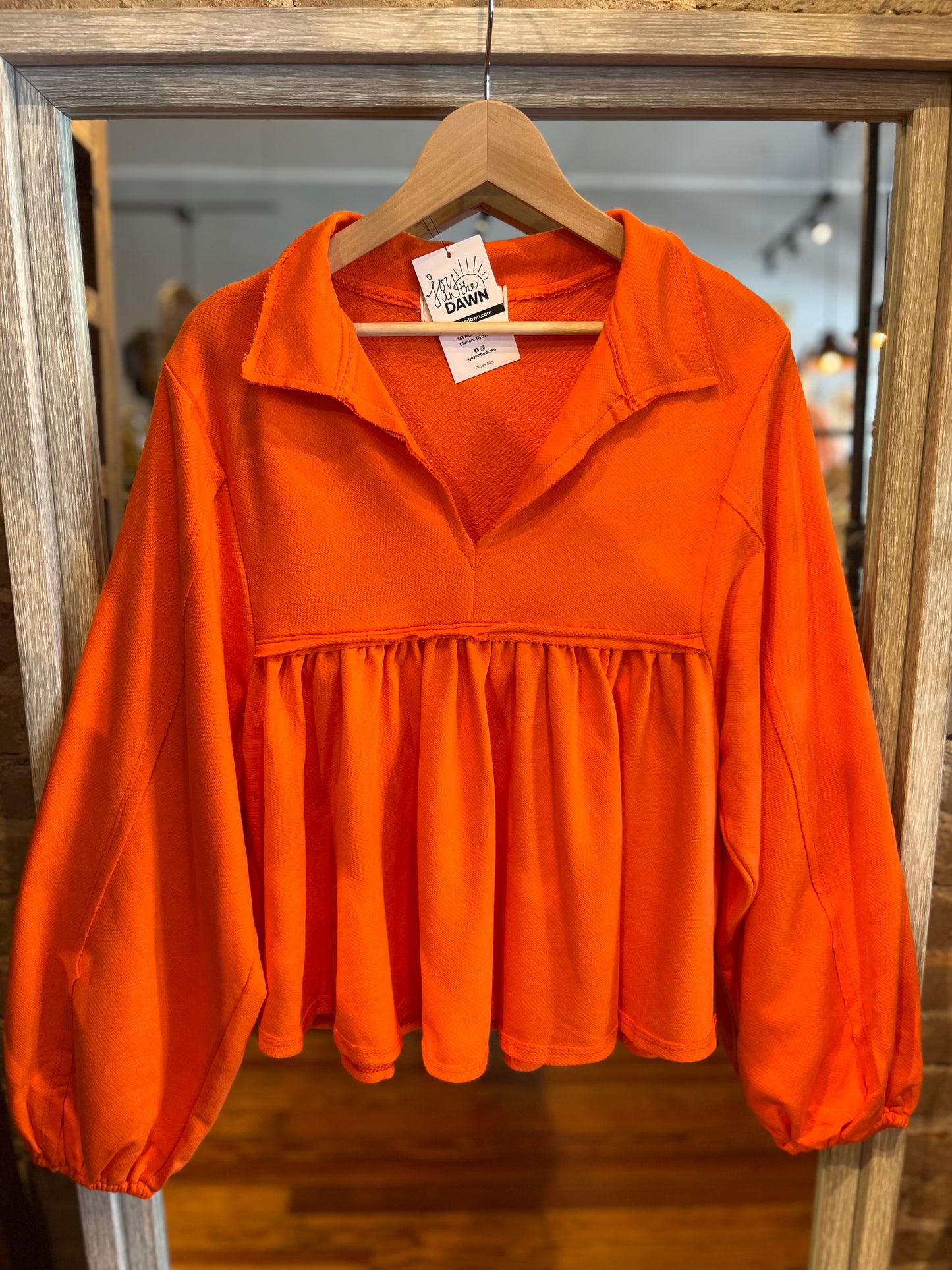 Collared Pleated Top-  Orange