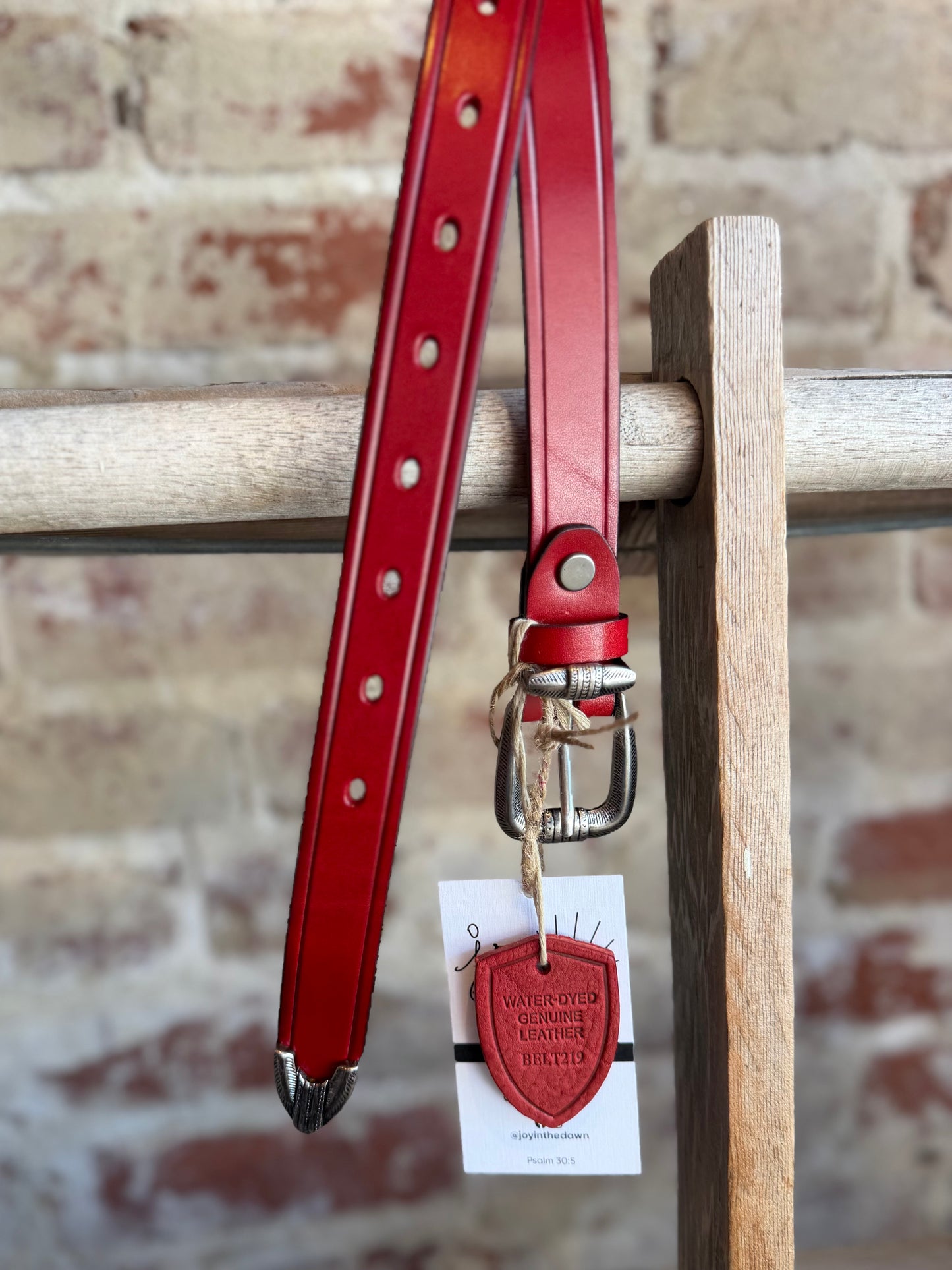 Engraved Silver Leather Belt - Red