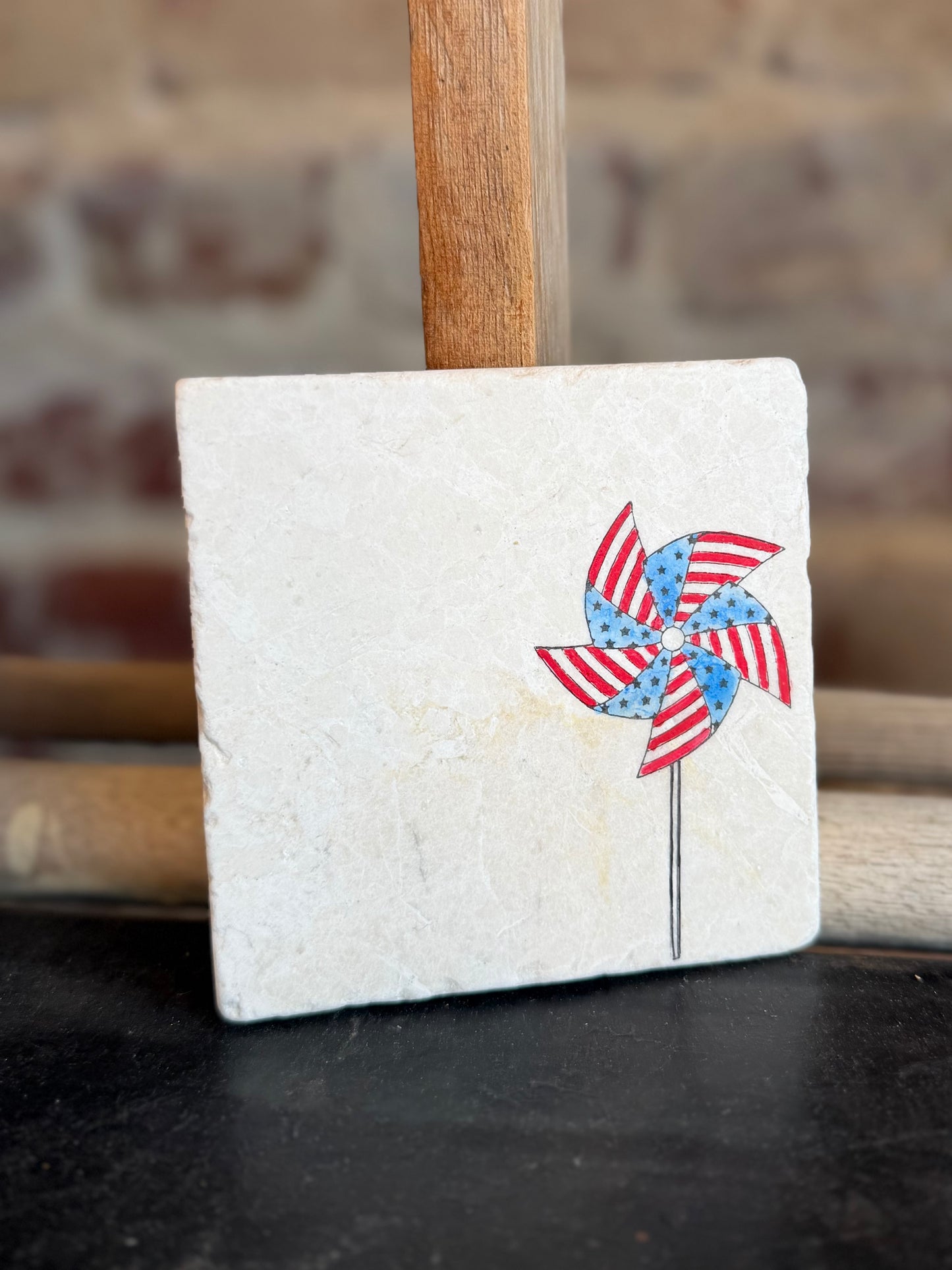 American Flag Pinwheel Marble Coaster