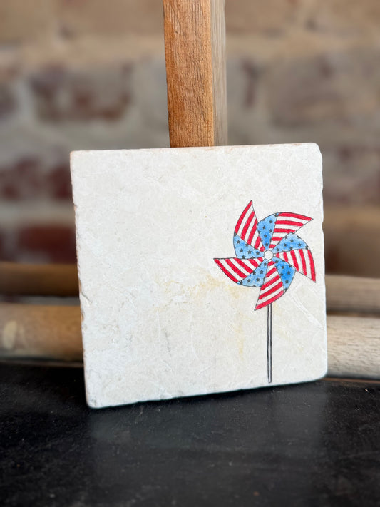 American Flag Pinwheel Marble Coaster