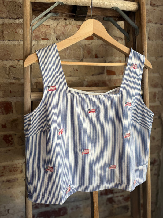 Square Neck USA Flag Embroidered Tank
