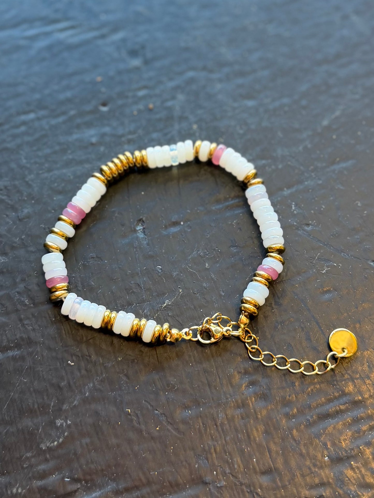 Aurora White Beaded Stone Bracelet- Waterproof