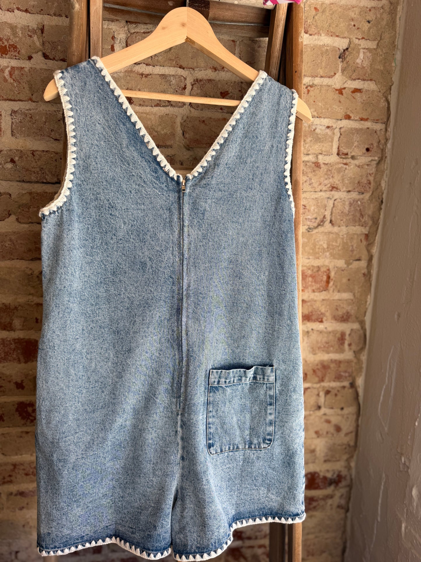 Stitched Sleeveless Denim Romper