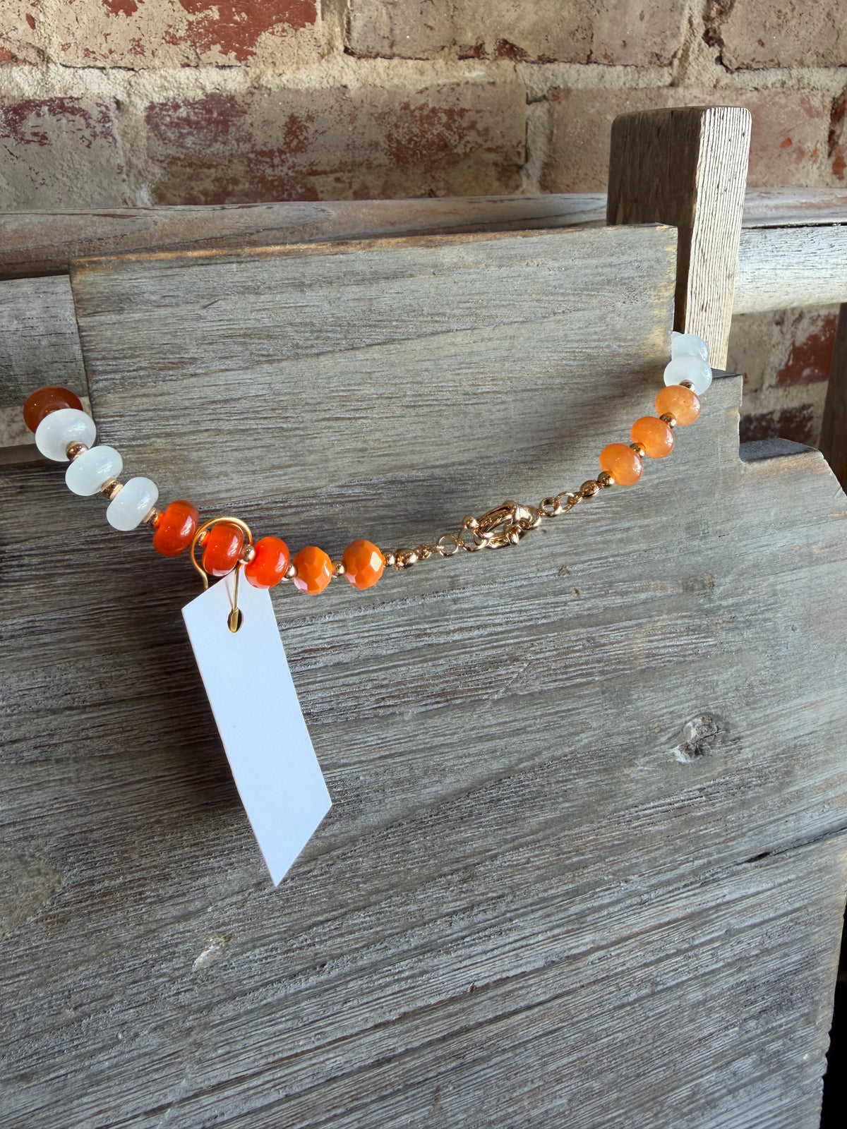 Game Day Beaded Necklace - Orange/White