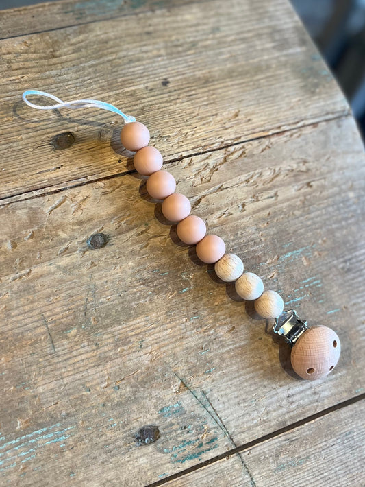 Wooden Beaded Pacifier Clip - Blush