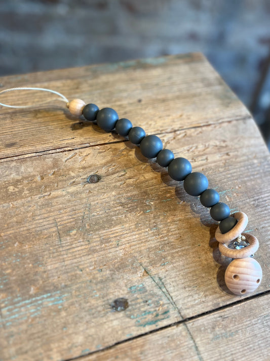 Beaded Pacifier Clip - Charcoal Gray
