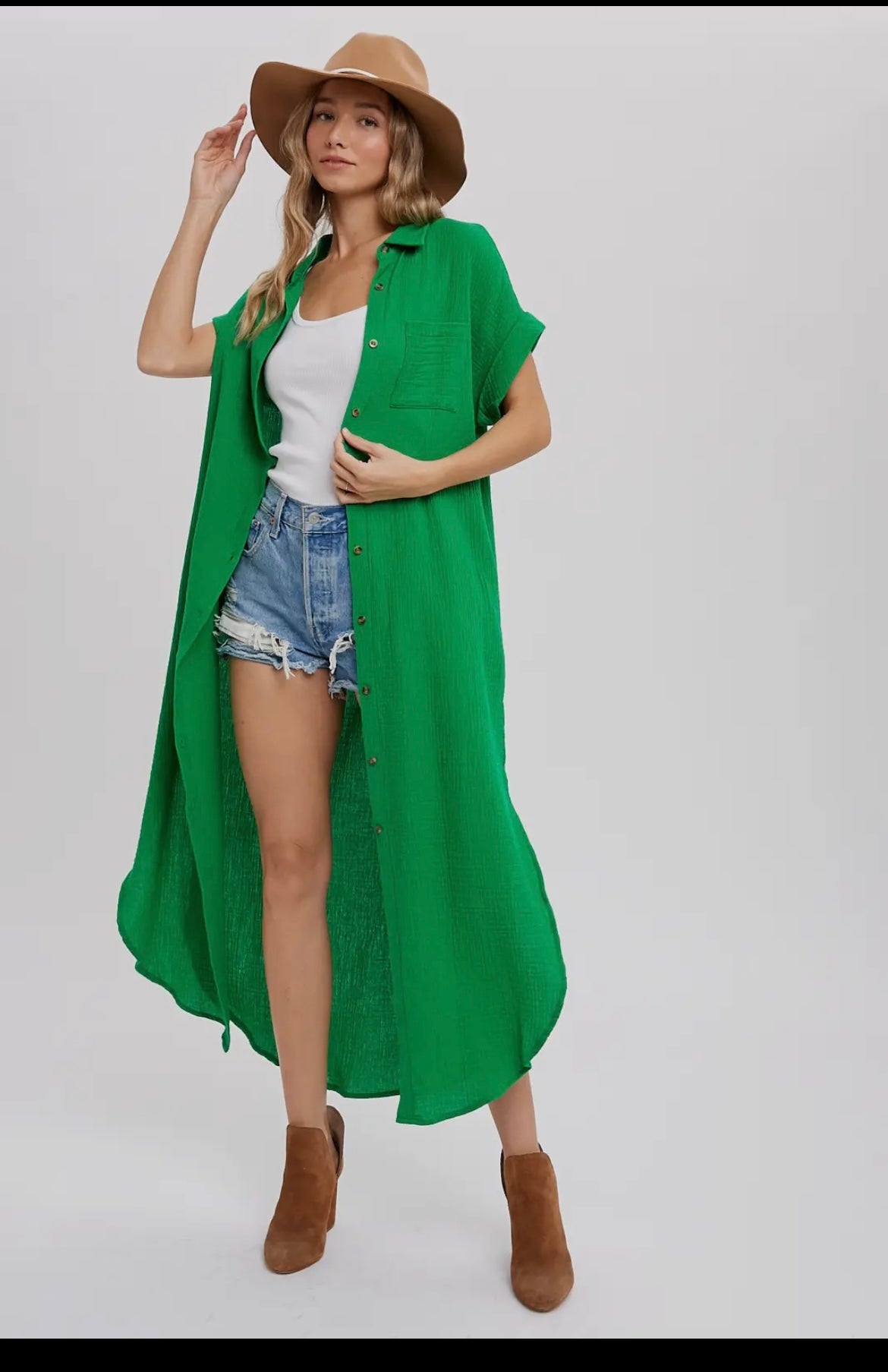 Button-Up Maxi Shirt- Kelly Green