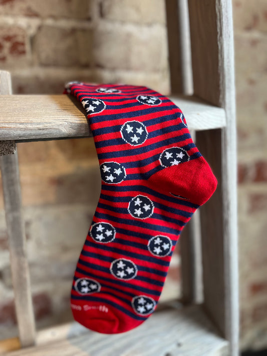 Tri-Star Tennessee Striped Crew Socks- Red