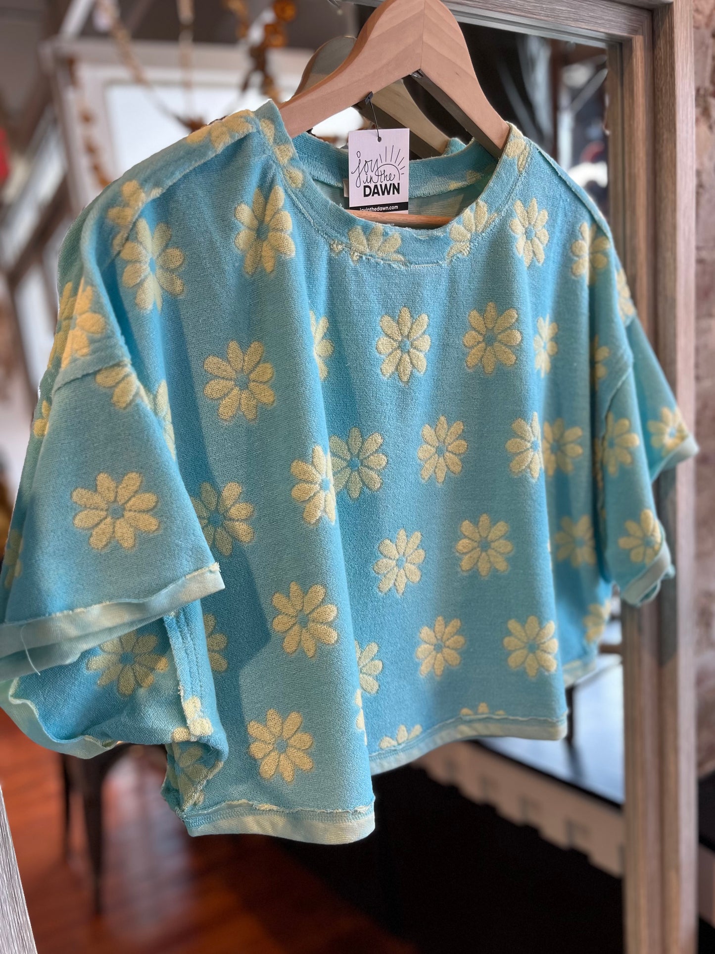 Daisy Print Terry Shirt- Blue