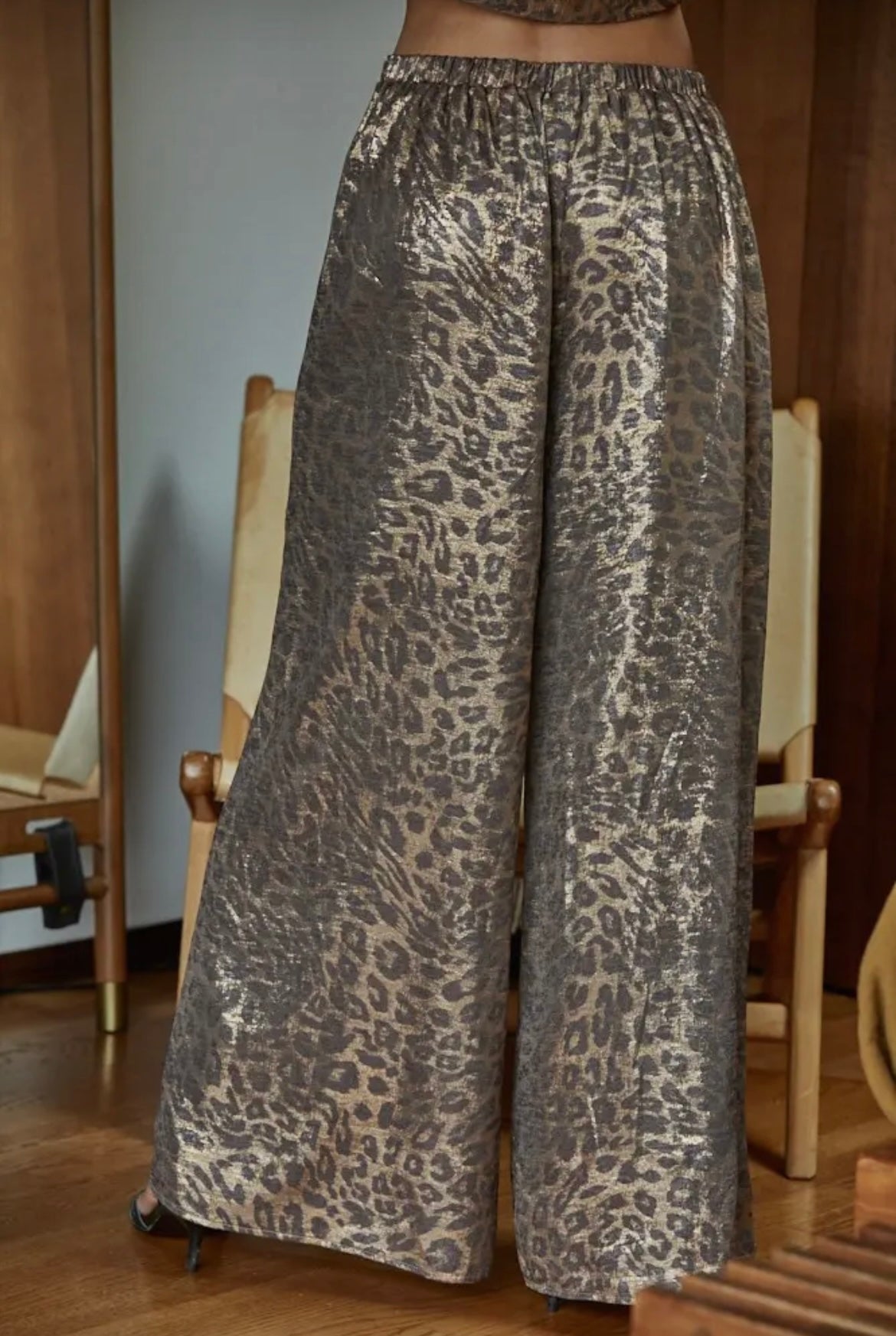 Satin Leopard Straight Leg Pants