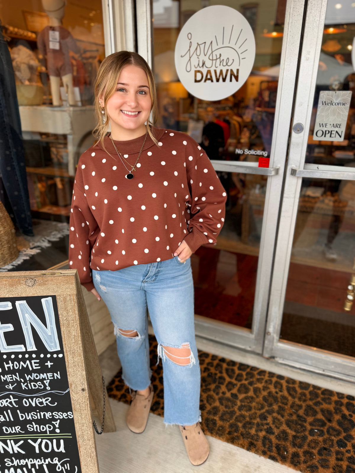 Polka Dot Scuba Pullover - Brown/White