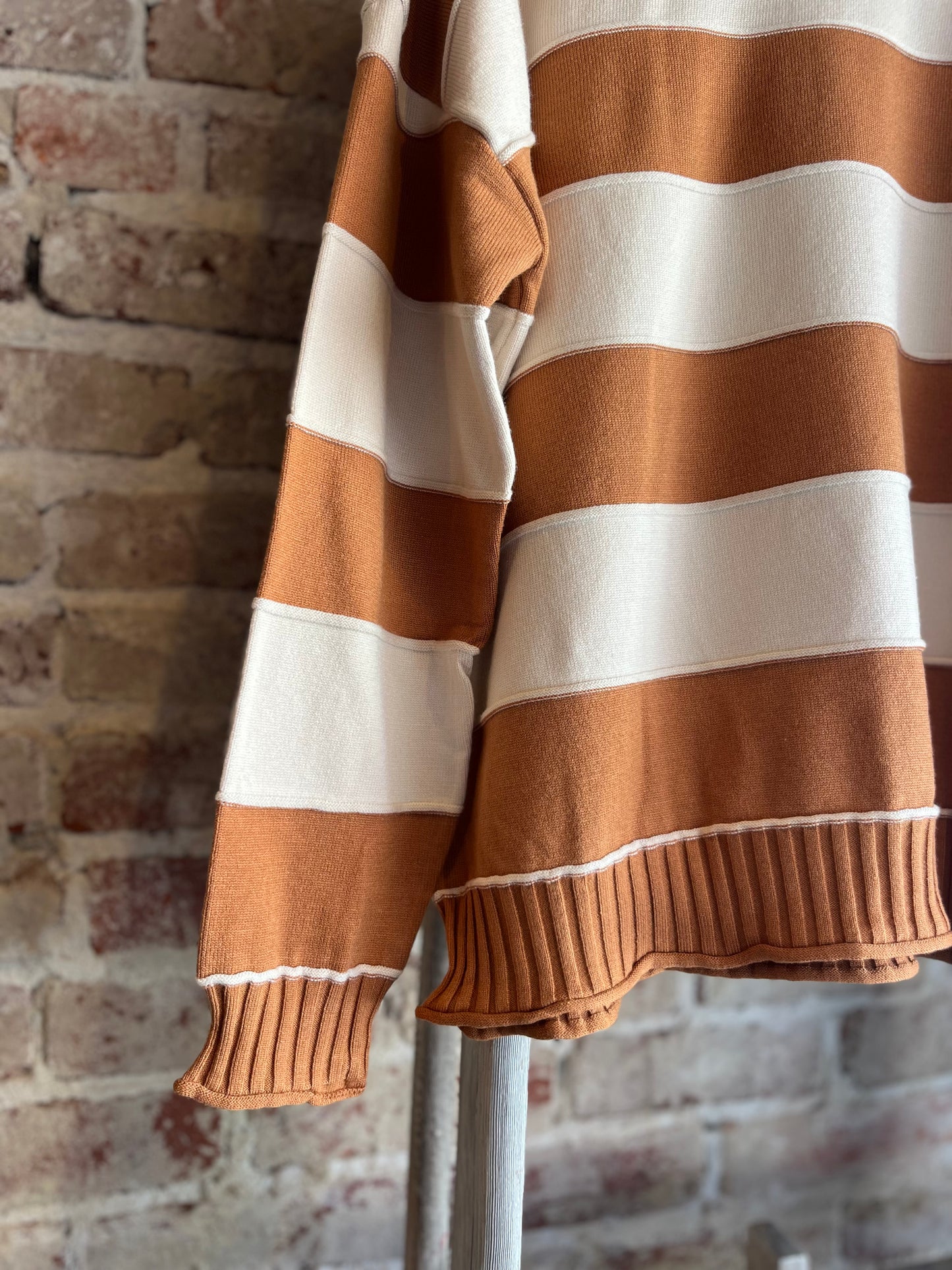 Knit Striped Crewneck Sweater - Camel
