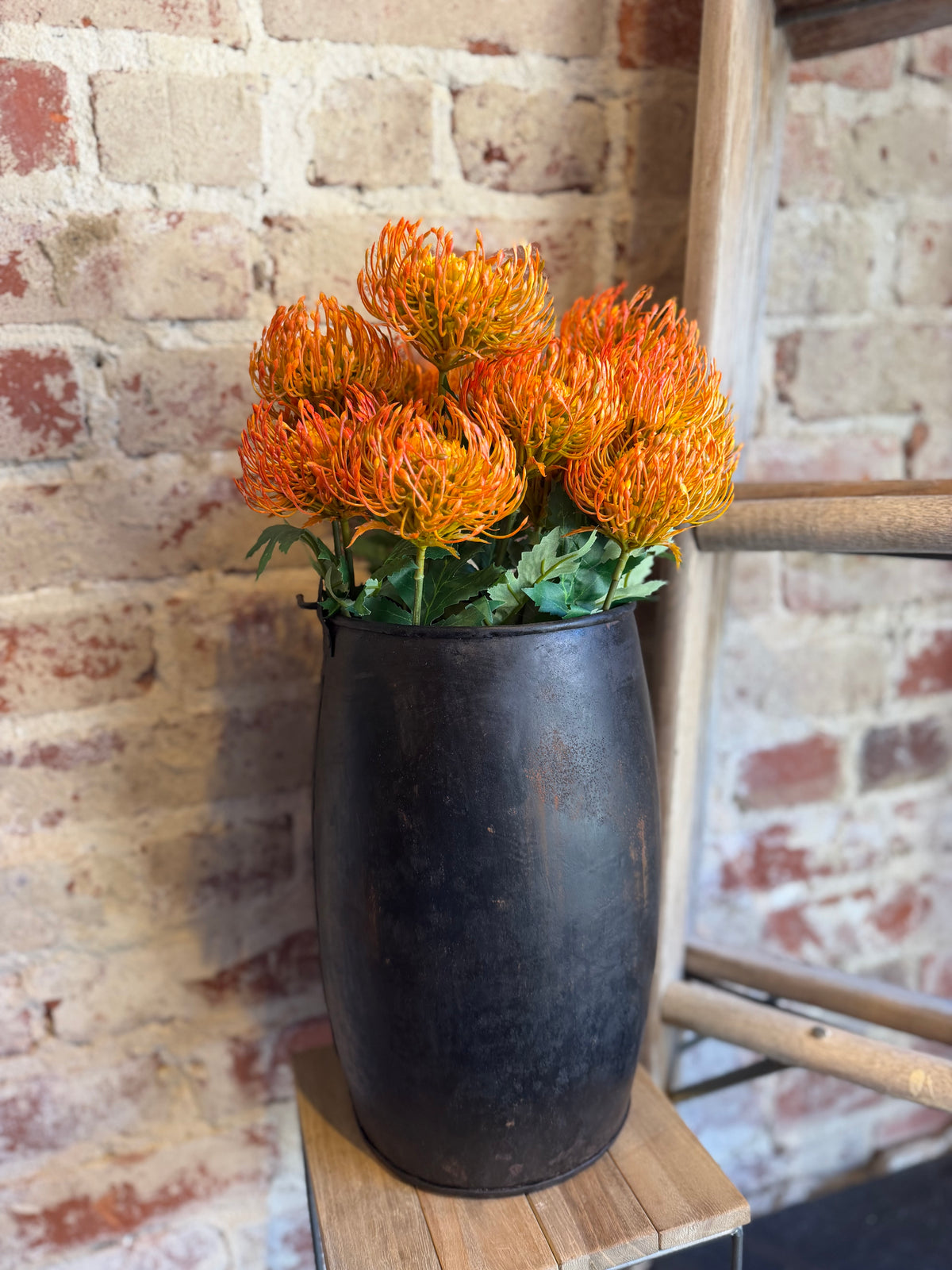 Hammered Iron Bucket Vase - Large