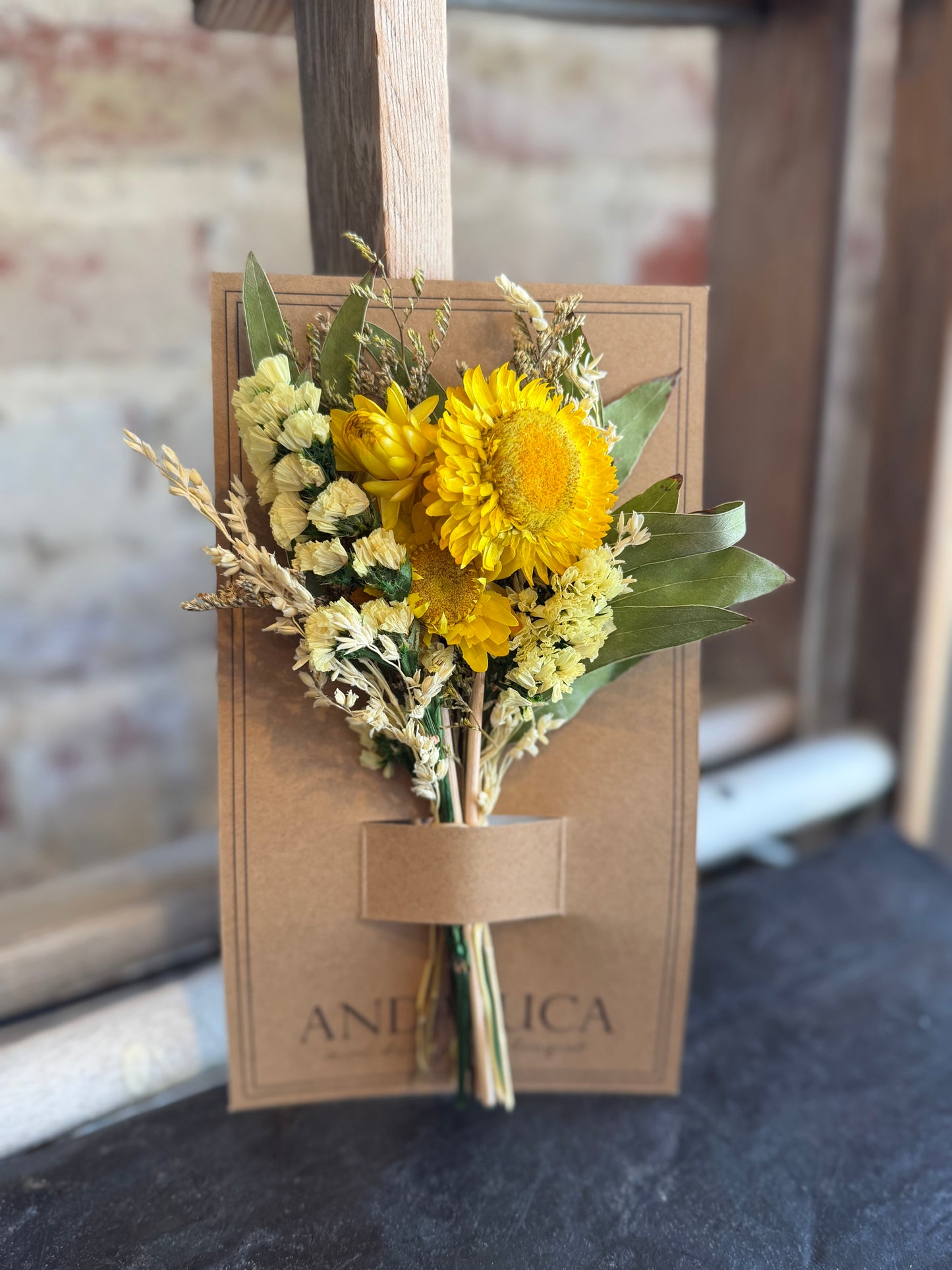 Yellow Strawflower Happy Floral Mini Dried Bouquet