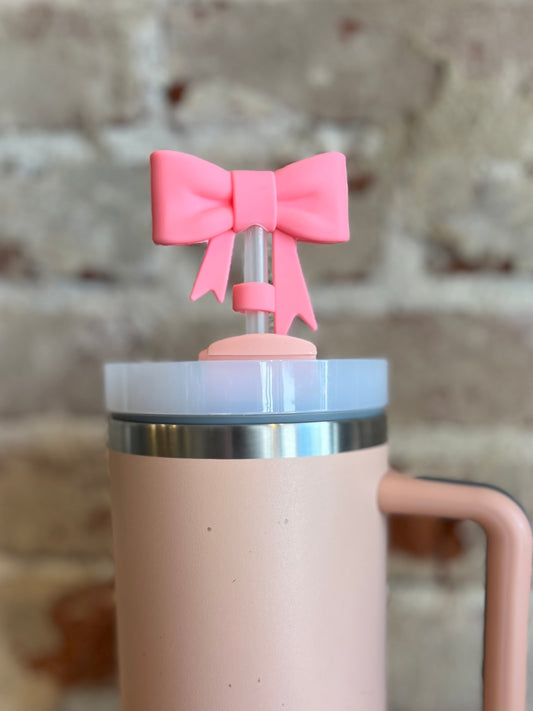 Large Pink Bow Straw Cover