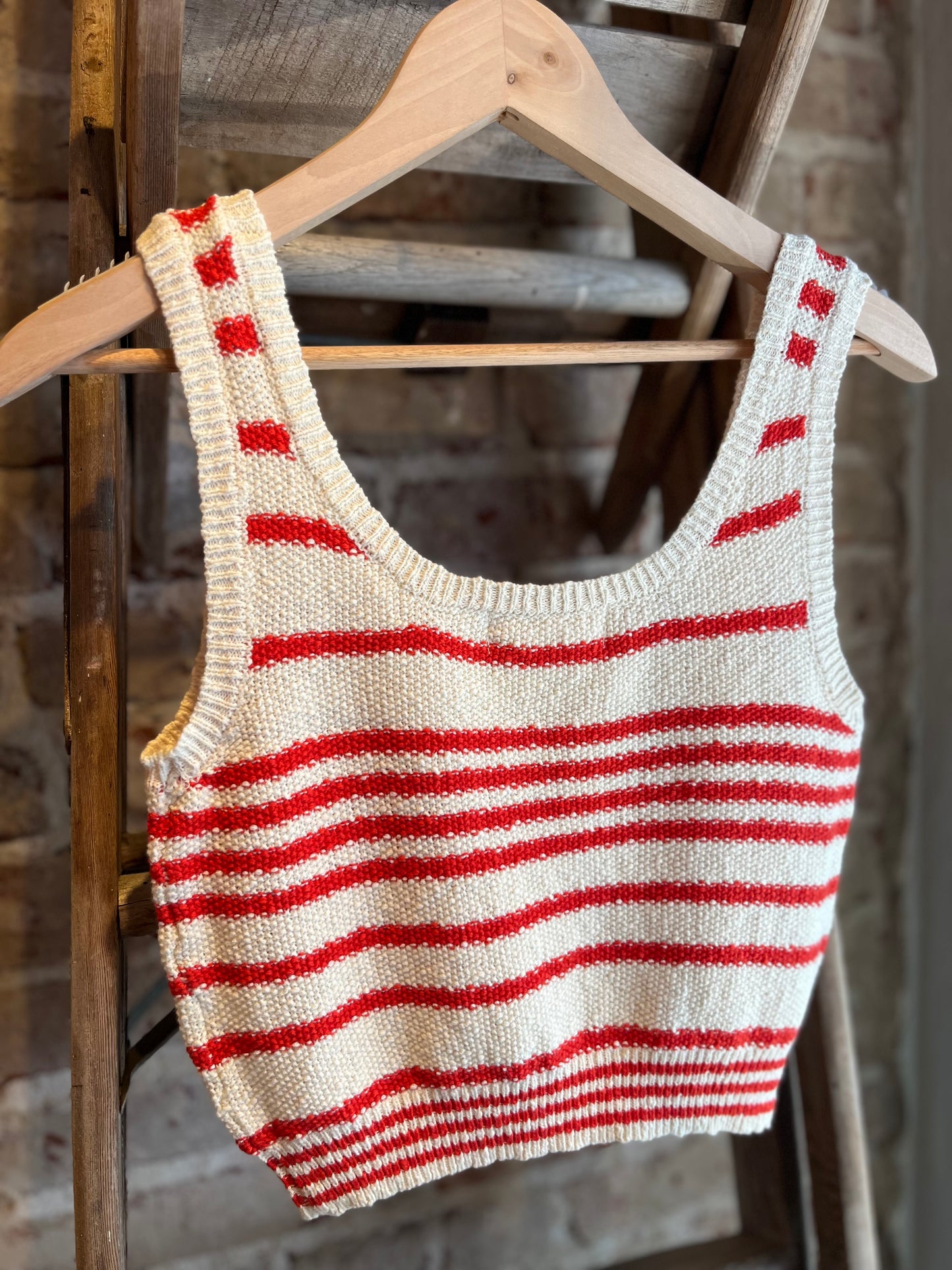 Striped Knit Sweater Crop Top- Red
