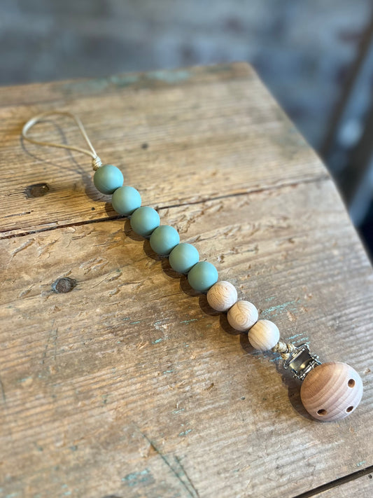 Wooden Beaded Pacifier Clip - Sage
